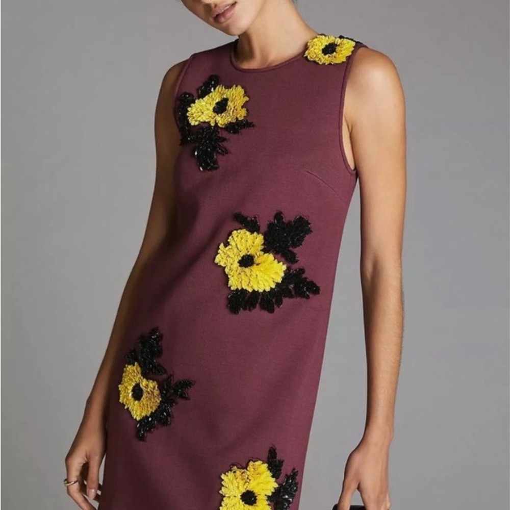 Anthropologie Red Yellow Floral Sheath Mini Dress